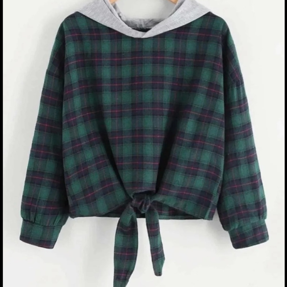 Hooded flannel crop sweater